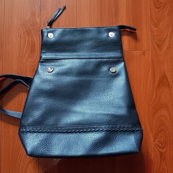 La Terre Vegan Leather Black Backpack With Whipstitch Detail‎ main image 6